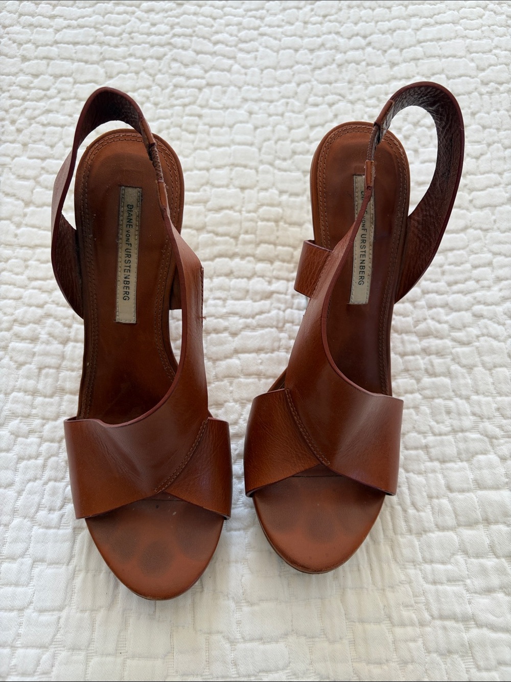 Diane Von Furstenberg Cognac Brown Leather Slingback Heels